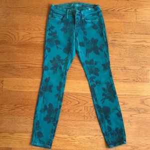 Lucky Brand Flower Printed Teal Blue Jeans